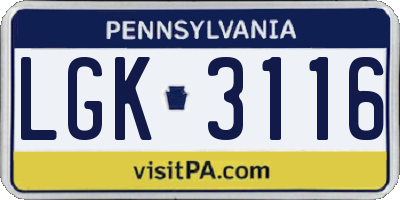 PA license plate LGK3116