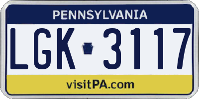 PA license plate LGK3117