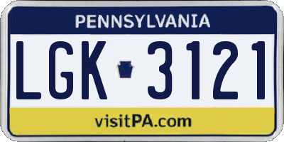 PA license plate LGK3121