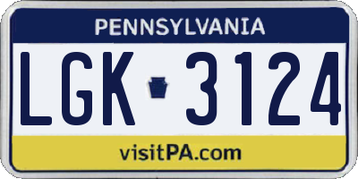 PA license plate LGK3124