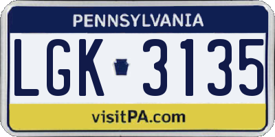 PA license plate LGK3135