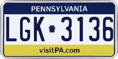 PA license plate LGK3136