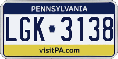PA license plate LGK3138