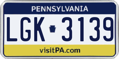 PA license plate LGK3139