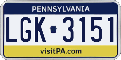 PA license plate LGK3151
