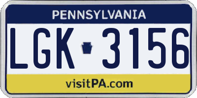 PA license plate LGK3156