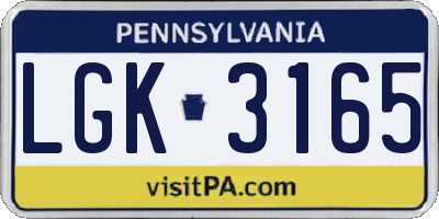 PA license plate LGK3165