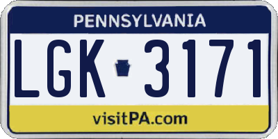 PA license plate LGK3171