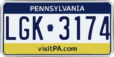 PA license plate LGK3174
