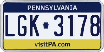 PA license plate LGK3178