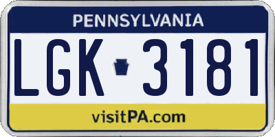 PA license plate LGK3181