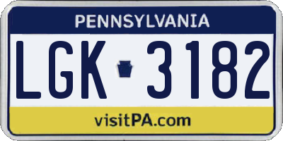 PA license plate LGK3182