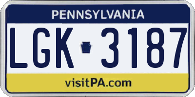 PA license plate LGK3187