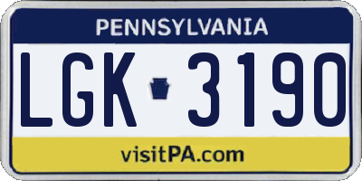 PA license plate LGK3190
