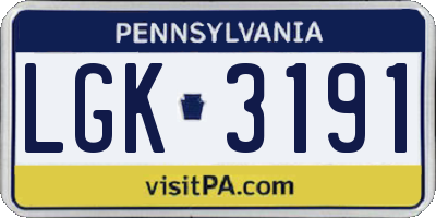PA license plate LGK3191