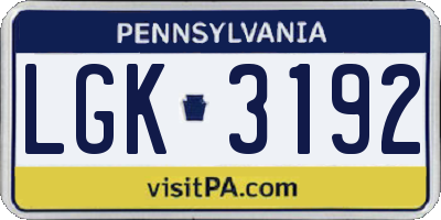 PA license plate LGK3192