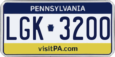 PA license plate LGK3200