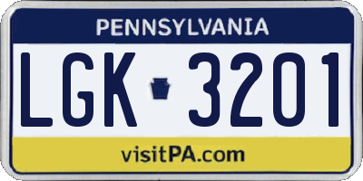 PA license plate LGK3201
