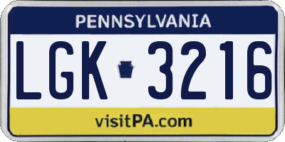 PA license plate LGK3216