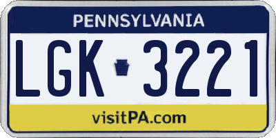PA license plate LGK3221