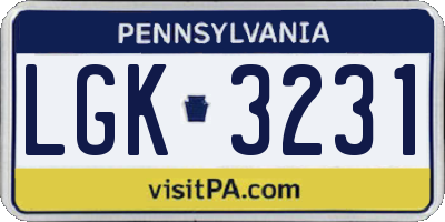 PA license plate LGK3231