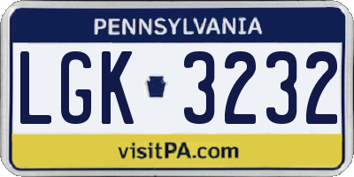 PA license plate LGK3232