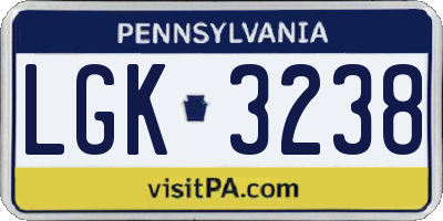 PA license plate LGK3238