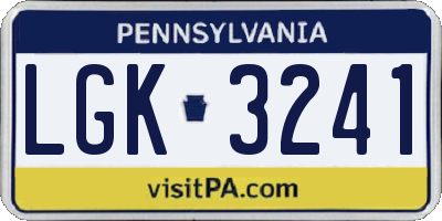 PA license plate LGK3241