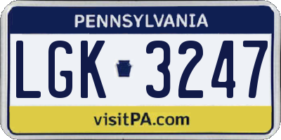 PA license plate LGK3247
