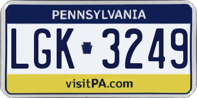 PA license plate LGK3249