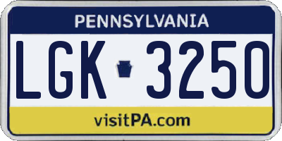 PA license plate LGK3250
