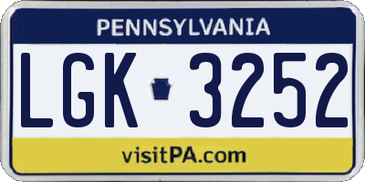 PA license plate LGK3252