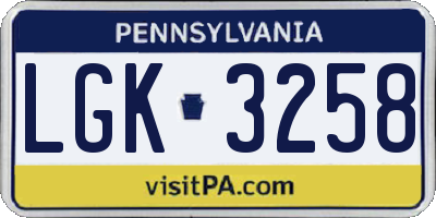 PA license plate LGK3258