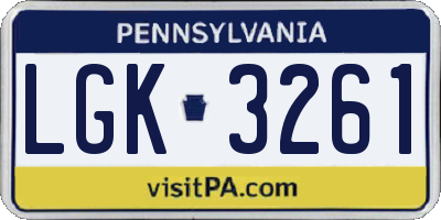 PA license plate LGK3261