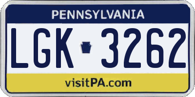 PA license plate LGK3262