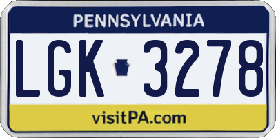 PA license plate LGK3278