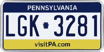 PA license plate LGK3281