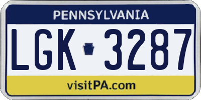 PA license plate LGK3287