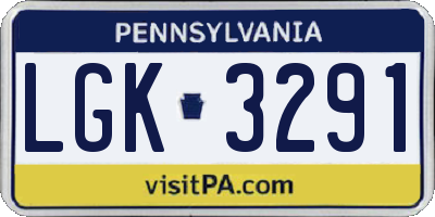PA license plate LGK3291