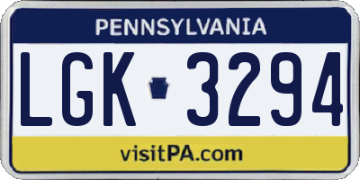 PA license plate LGK3294