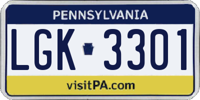 PA license plate LGK3301