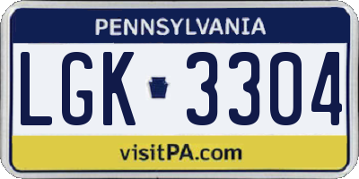 PA license plate LGK3304