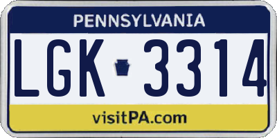 PA license plate LGK3314