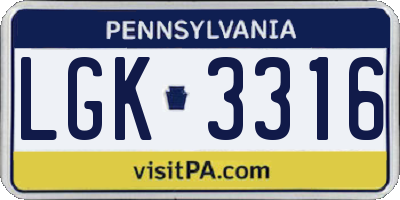 PA license plate LGK3316
