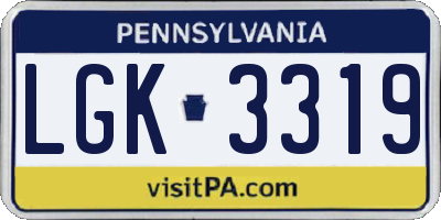 PA license plate LGK3319