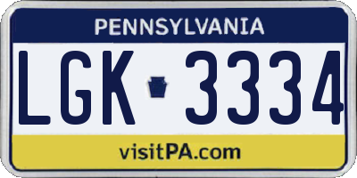 PA license plate LGK3334