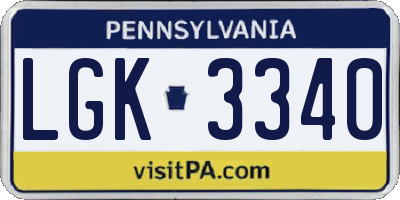 PA license plate LGK3340