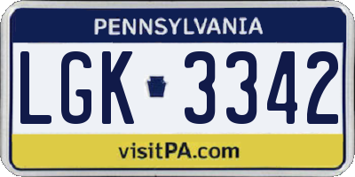 PA license plate LGK3342