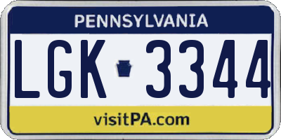 PA license plate LGK3344