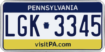 PA license plate LGK3345